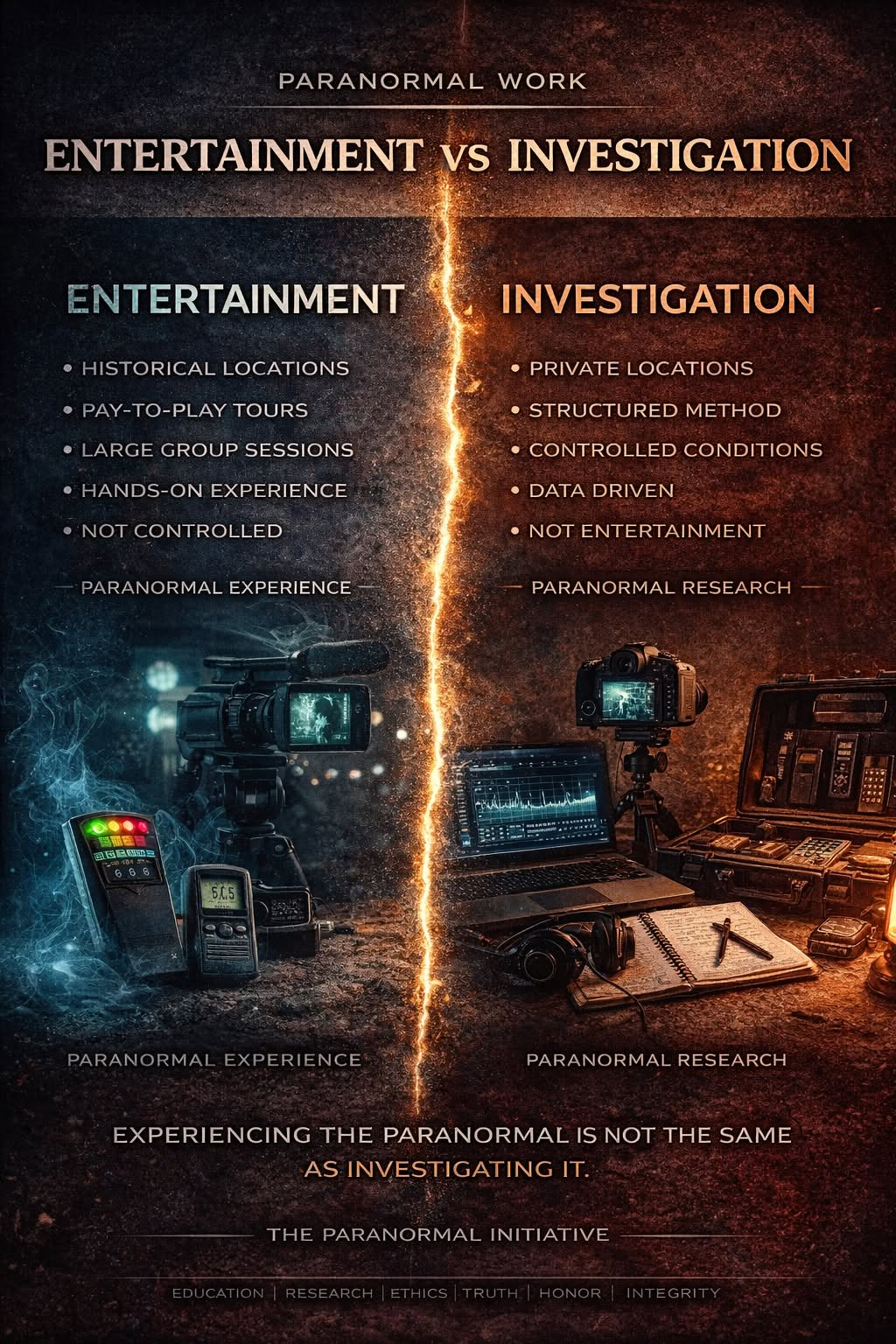 Entertainment versus investigation paranormal work graphic