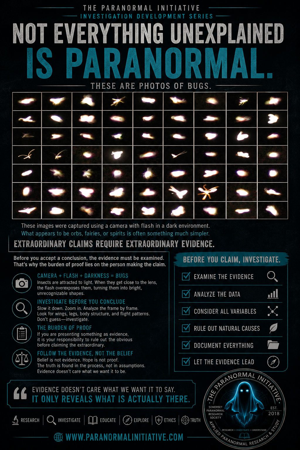 Not everything unexplained is paranormal insect photography investigation development graphic
