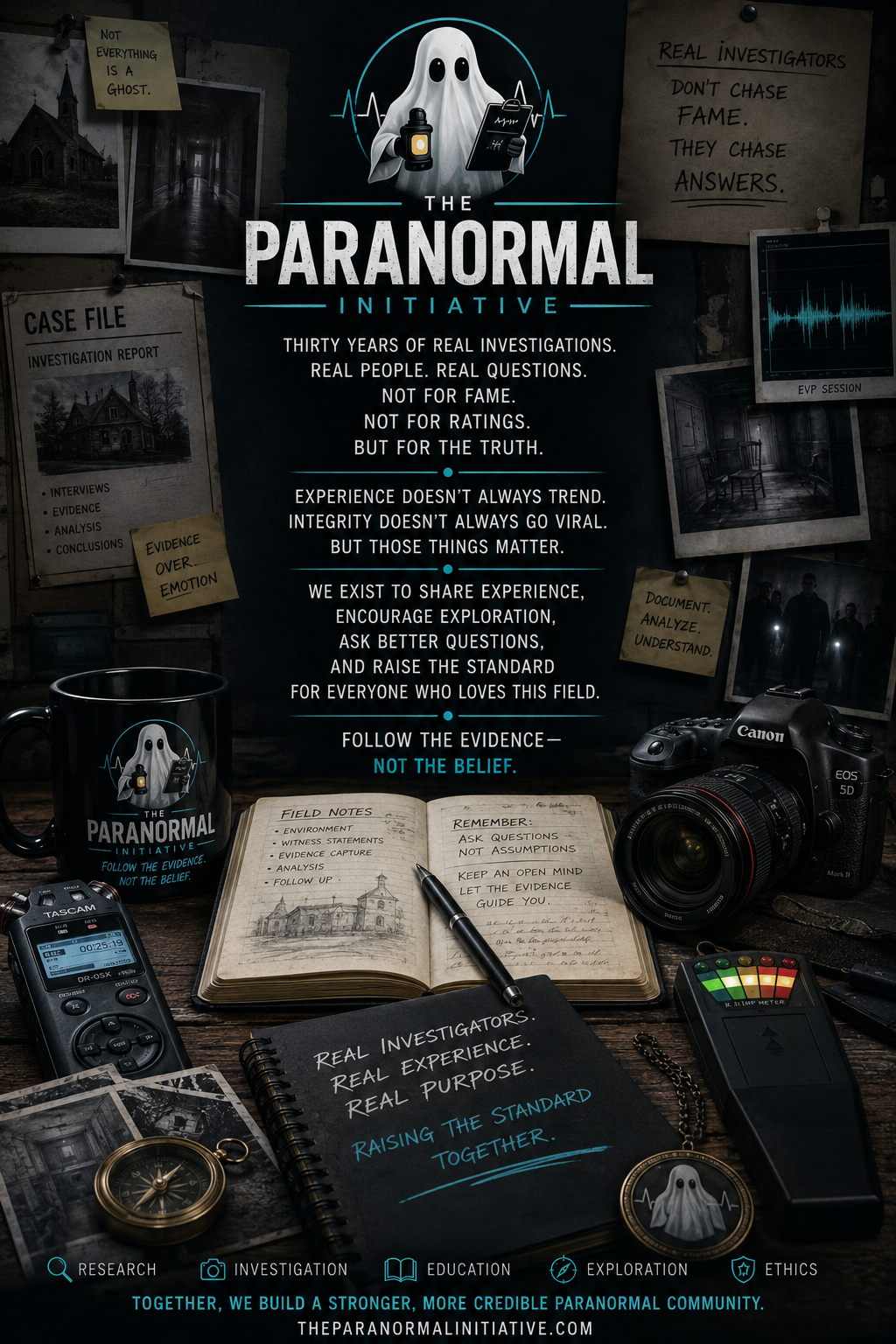 Thirty years of real investigations and The Paranormal Initiative mission graphic